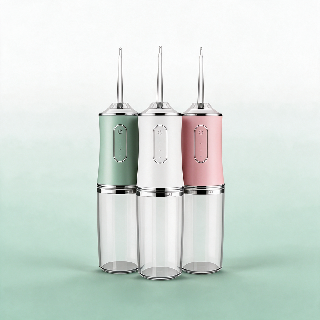 PureStream portable water flosser in Green, White, and Pink