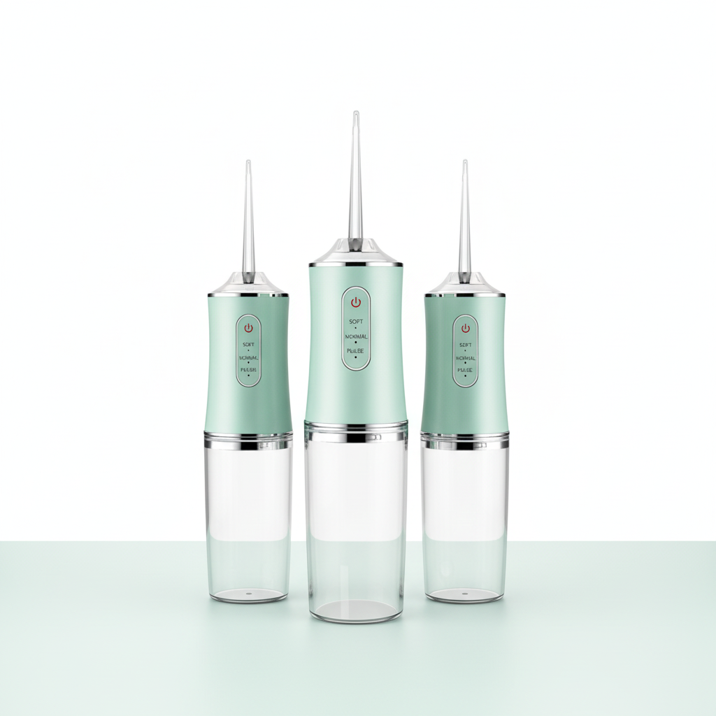 Three PureStream portable water flossers in the Family Pack